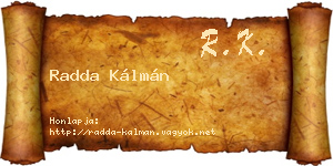 Radda Kálmán névjegykártya